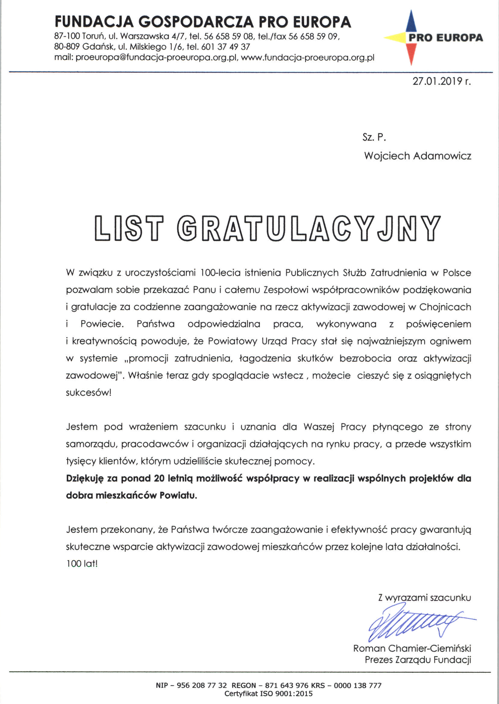 list gratulacyjny